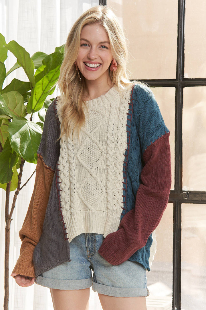 Color Block Knit Sweater Top