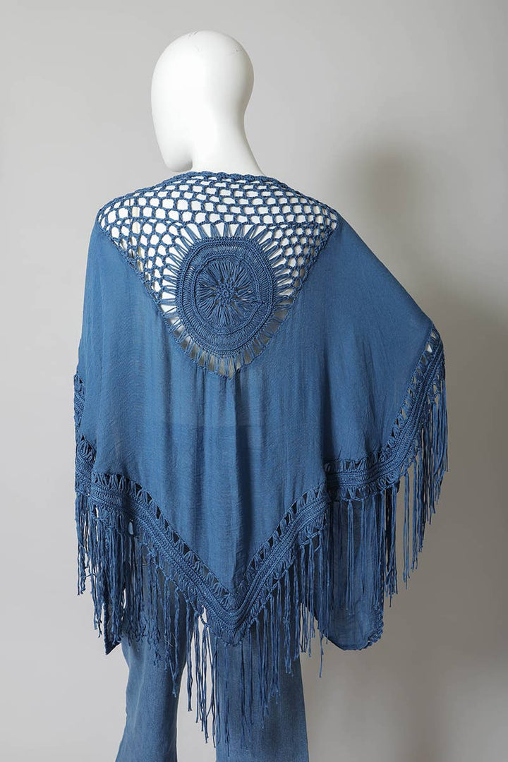 Bohemian Fringe Tassel Kimono with Crochet Medallion