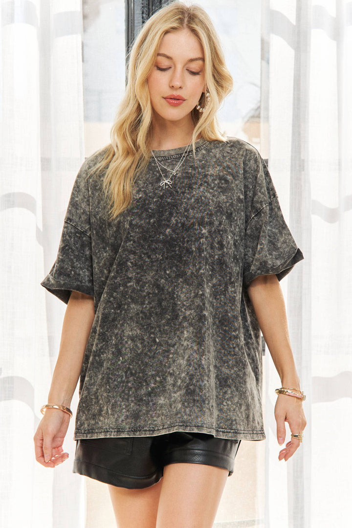 Washed Short Sleeve Tunic Top | Charcoal