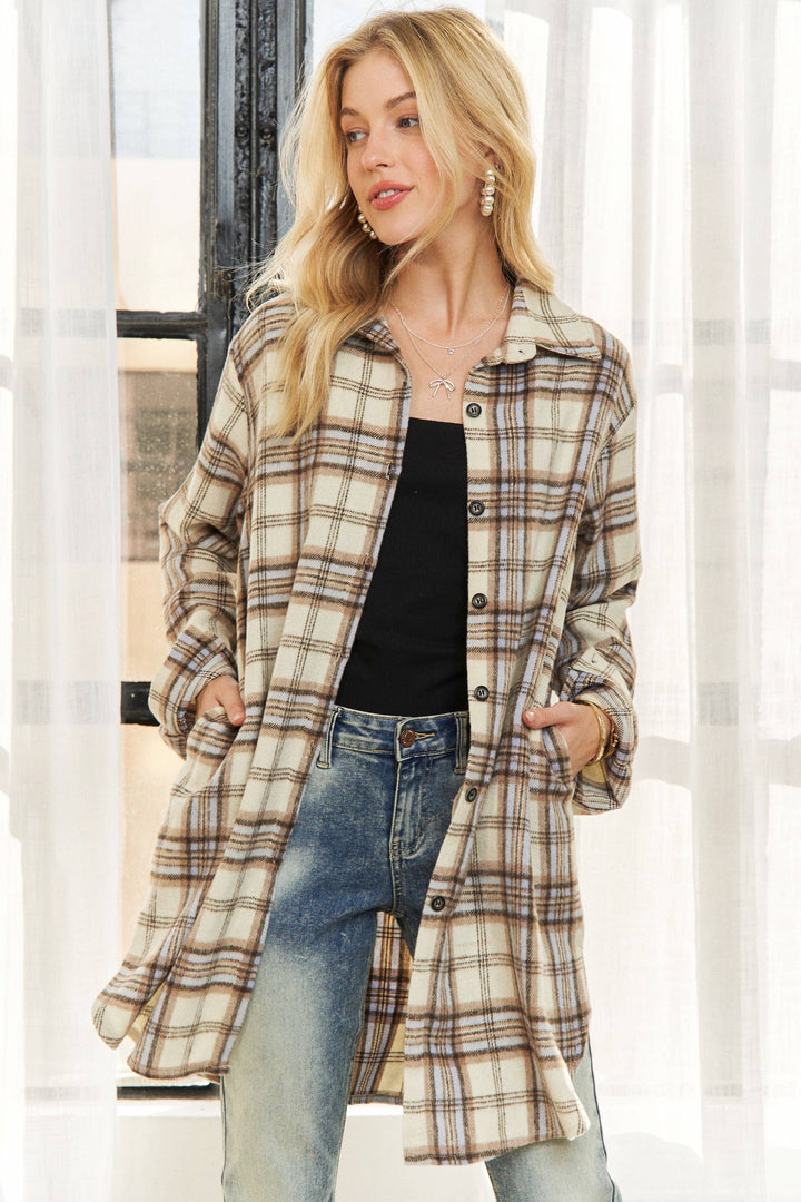 Button Down Flannel Shacket | Cream