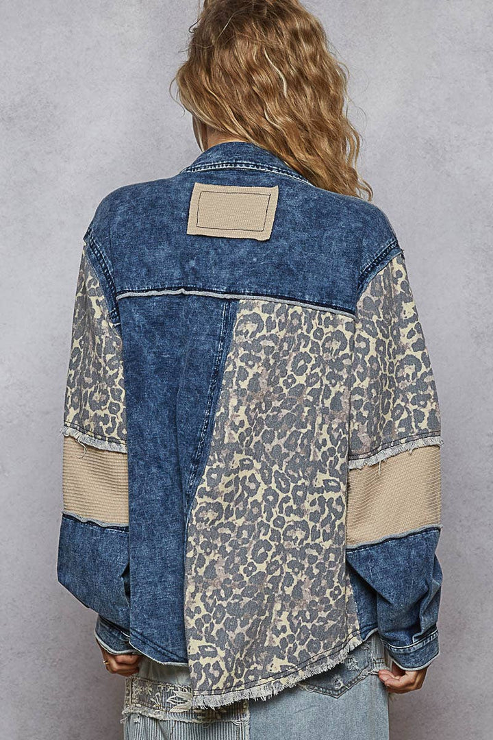 French Terry Print Shacket | Indigo