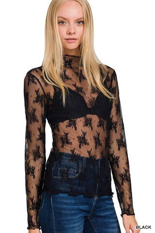 Stay Lacey Long Sleeve Top (Black)