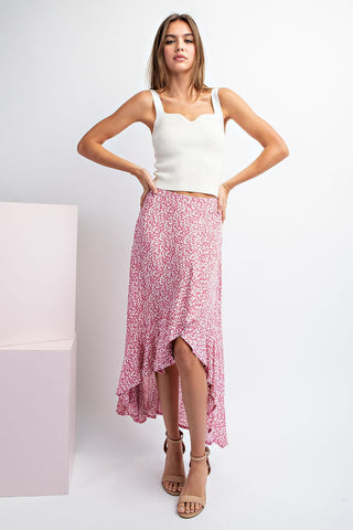 Dusty Rose Floral A-Line Midi Skirt