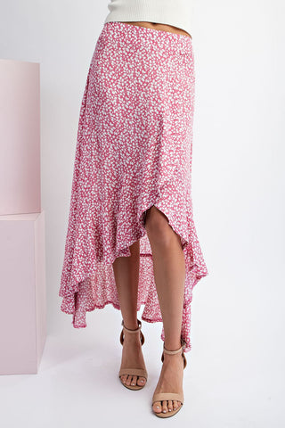 Dusty Rose Floral A-Line Midi Skirt