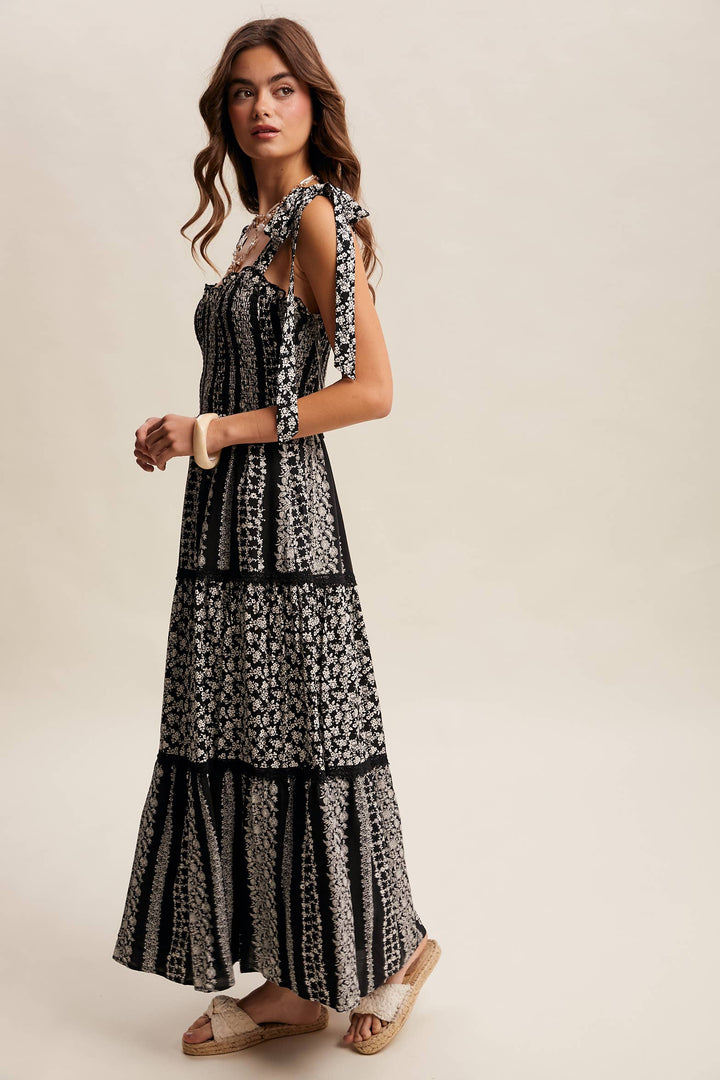 Floral Patchwork Smocked Maxi Dress