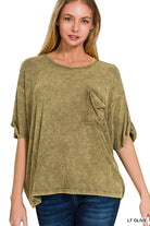 Washed Ribbed Cuff Top in Light Olive | Yeah Gurl Boutique