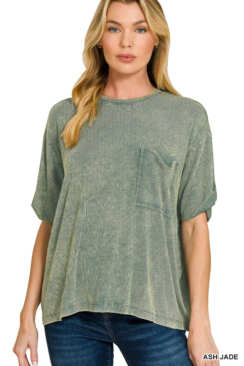 Washed Ribbed Cuff Top in Ash Jade | Yeah Gurl Boutique