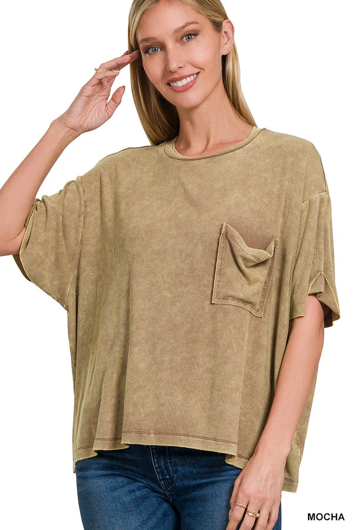 Washed Ribbed Cuff Top