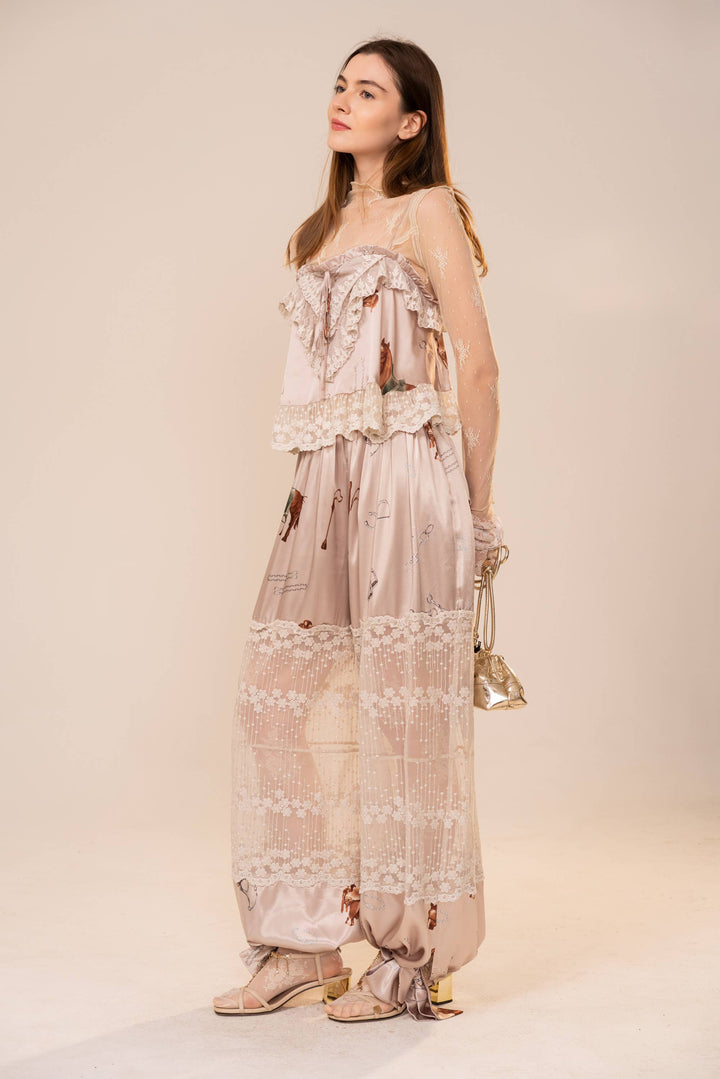 Silver Satin Western Balloon Pants