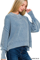 Washed Side Slit Oversized Cropped Sweater in Classic Blue | Yeah Gurl Boutique
