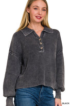 Washed Collared Henley Sweater