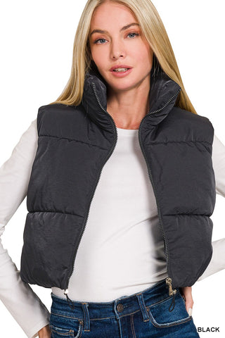 Cropped Puffer Vest (Black)