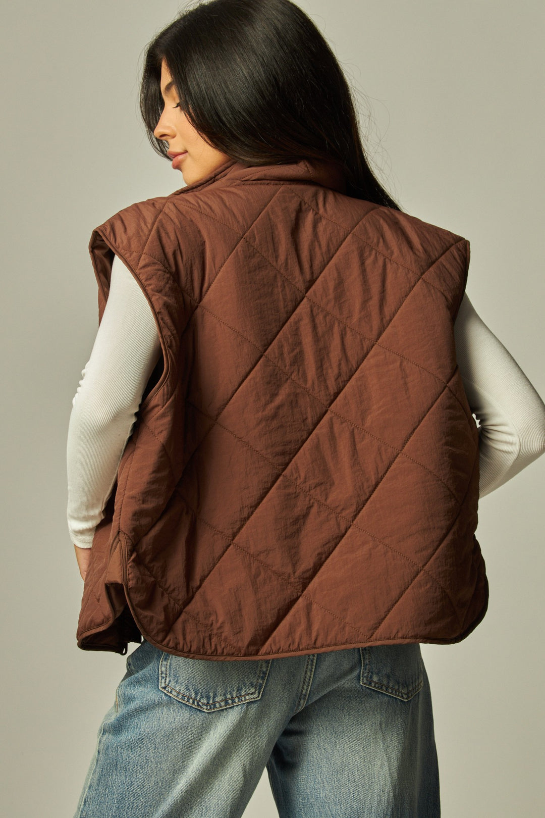 Quilted Puffer Vest | Brown