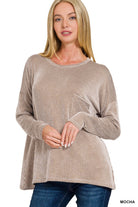 Ribbed Striped Oversized Long Sleeve Top in Mocha | Yeah Gurl Boutique