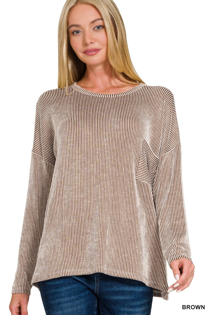 Ribbed Striped Oversized Long Sleeve Top