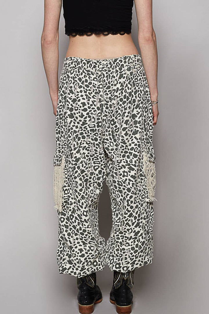 Vintage Wash Crochet Patch Joggers | Cream