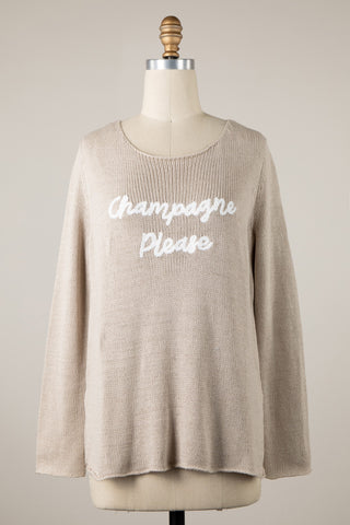 Cursive Champagne Please Sweater Top | Neutral
