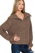 High-Neck Full Size Sweater