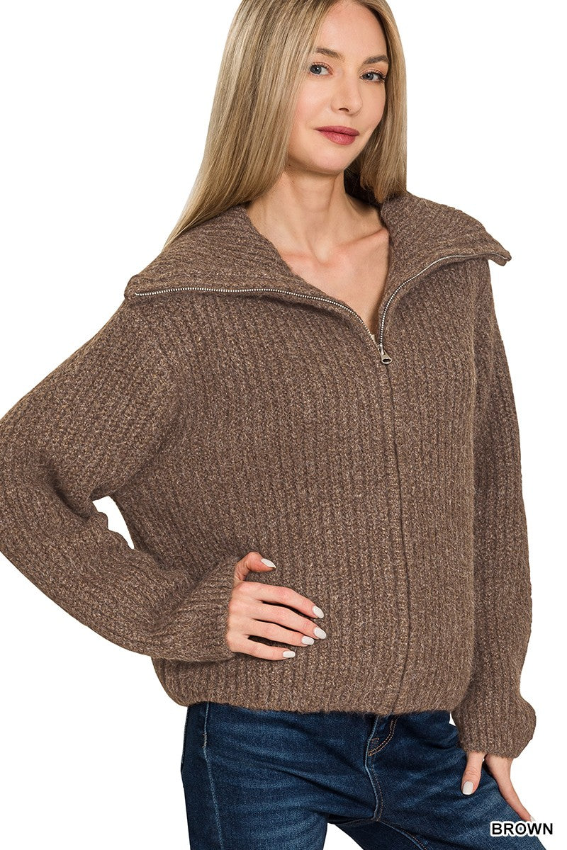 High-Neck Full Size Sweater