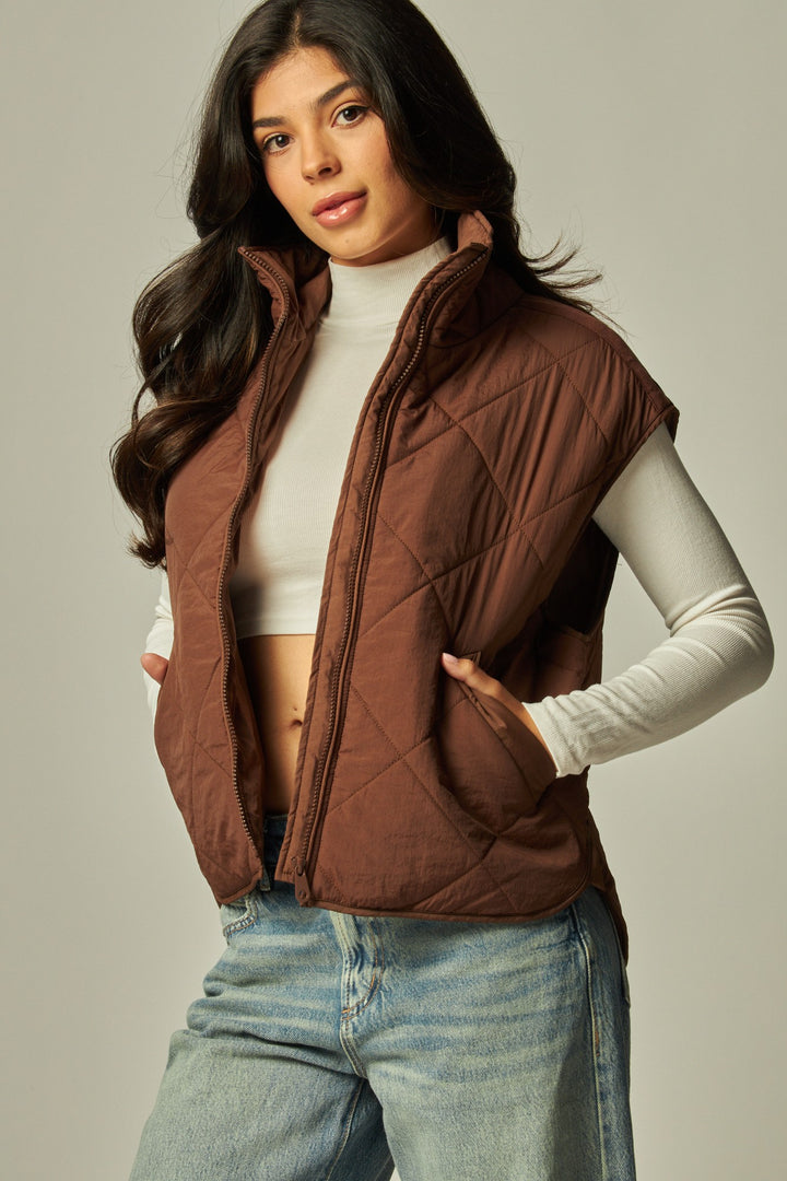 Quilted Puffer Vest | Brown