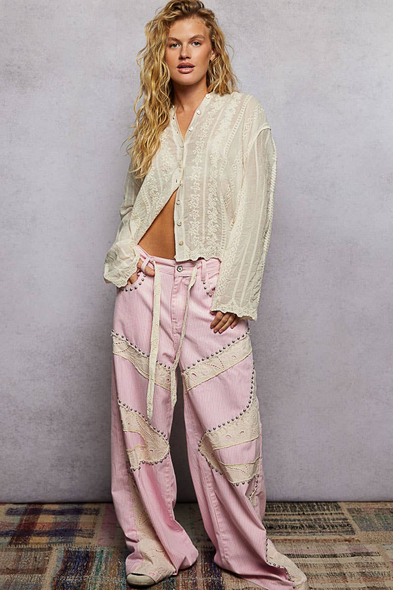 Embroidered Crochet Button-Down Hoodie | One Size