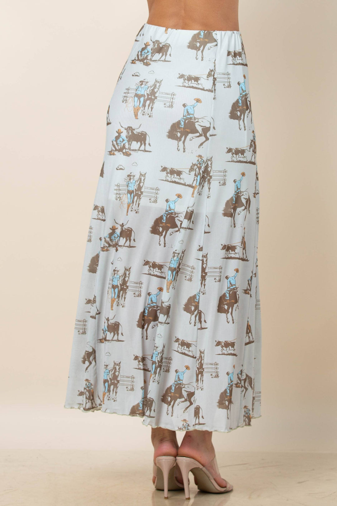 Theo Western Horse Print Mesh Skirt