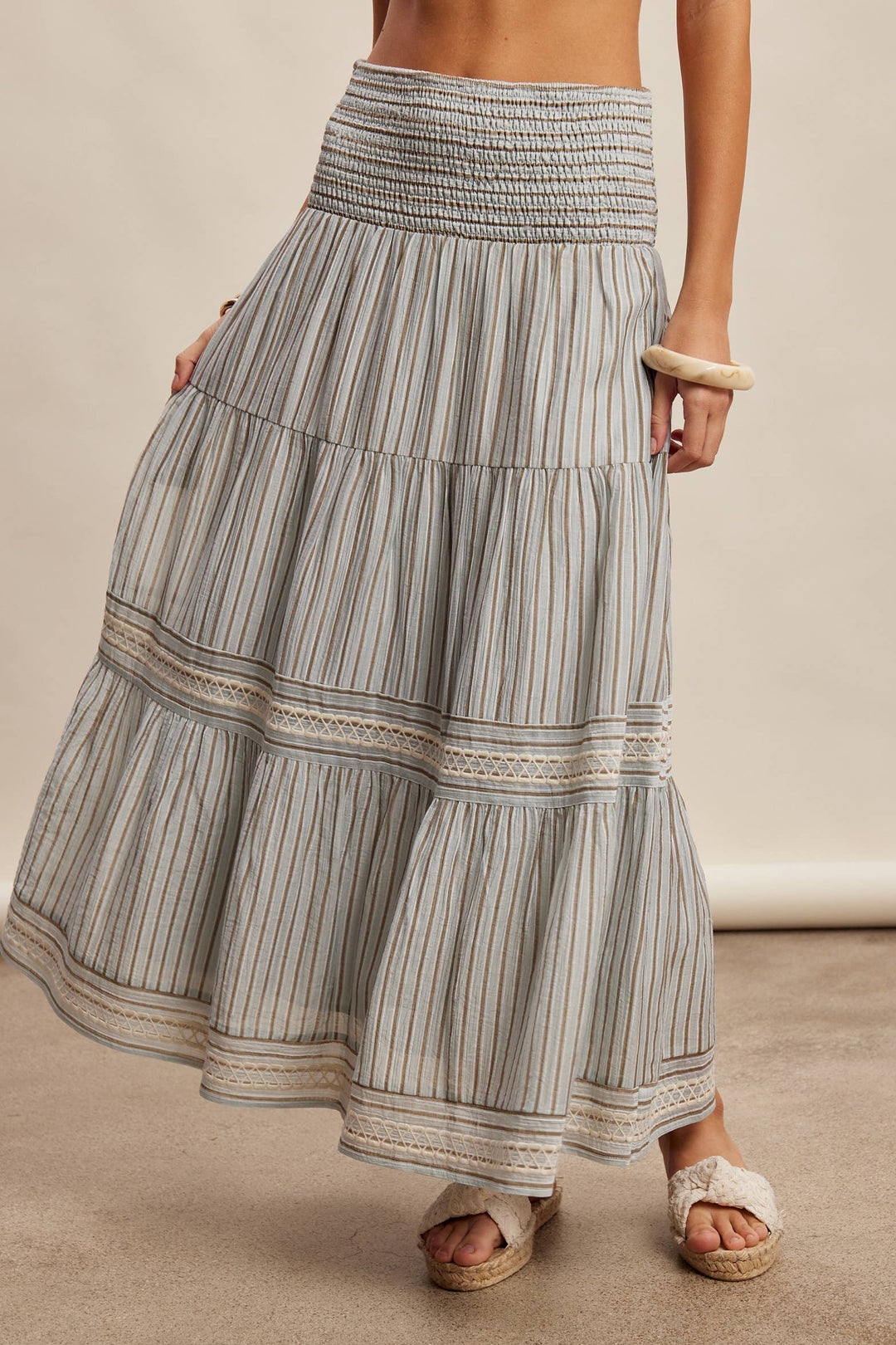 Cloud Striped Smocked Maxi Skirt