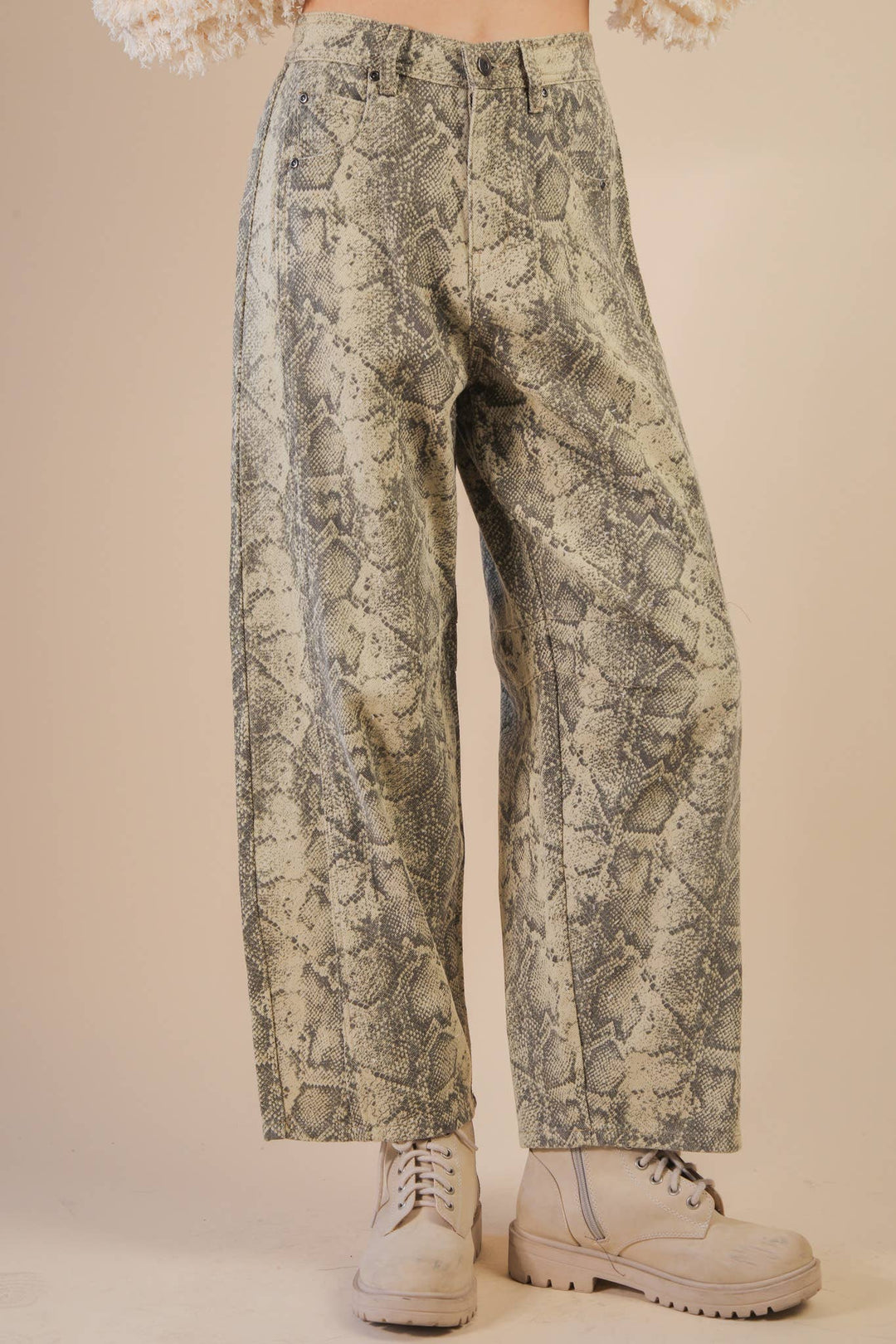 Snake Printed Barrel Pants