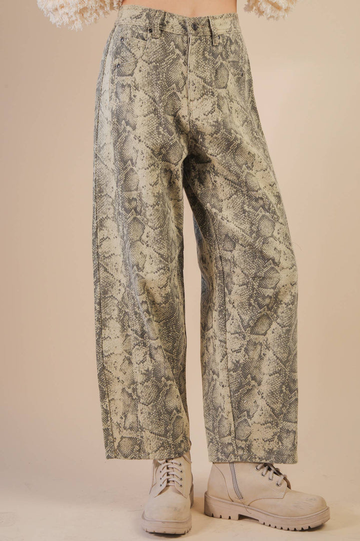 Snake Printed Barrel Pants