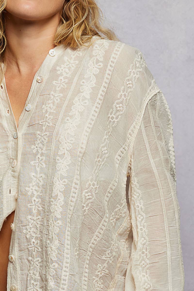 Embroidered Crochet Button-Down Hoodie | One Size