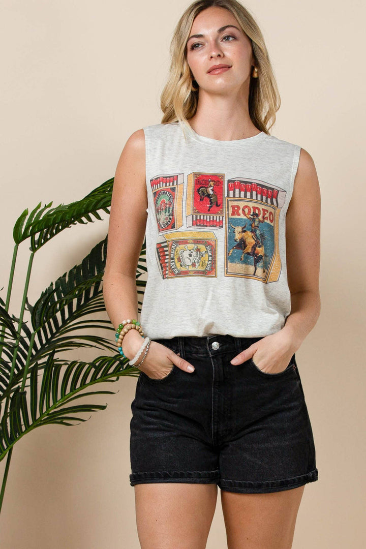 Adrian Vintage Western Graphic Sleeveless Top