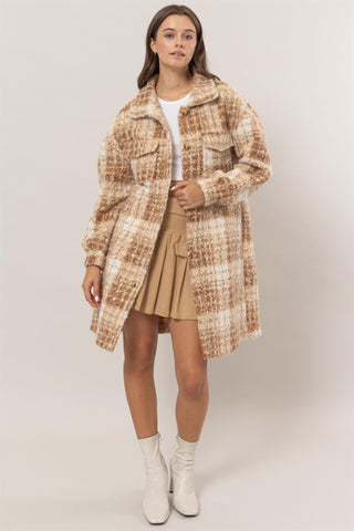 Clementine Plaid Boucle Longline Shacket