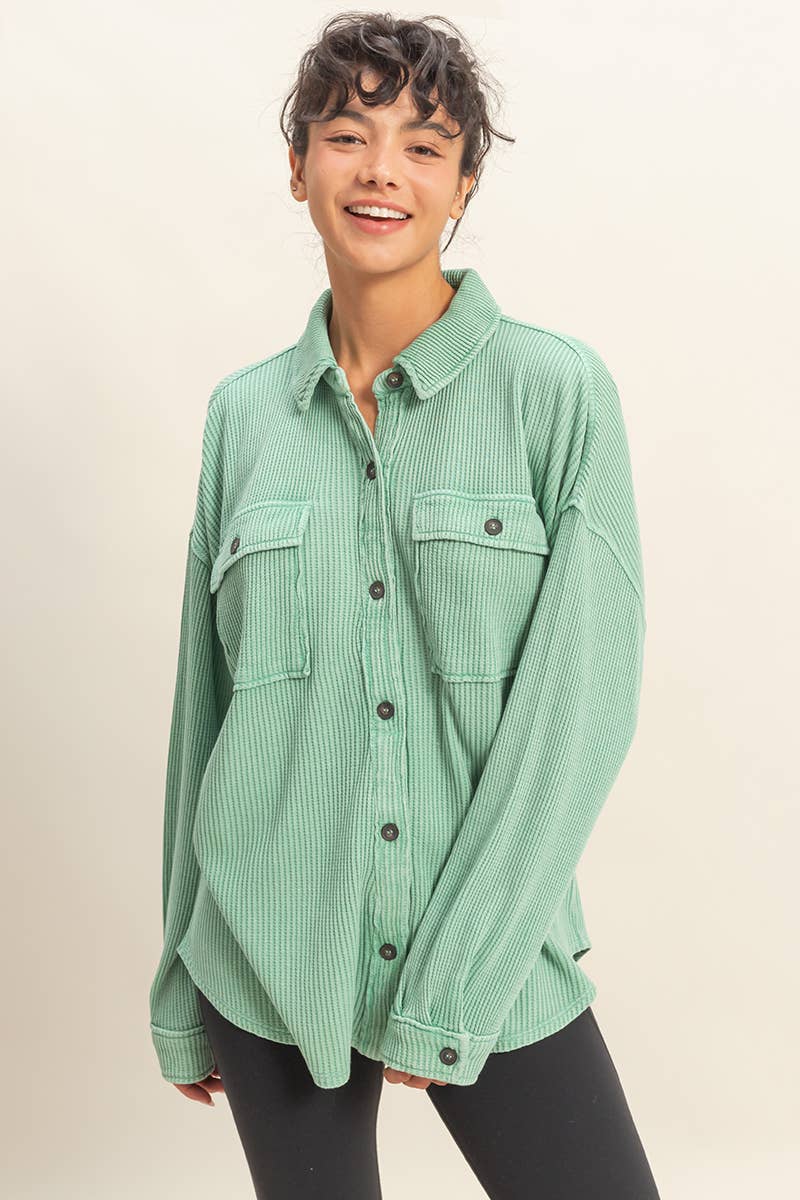 Oversized Mineral Washed Shacket | Emerald