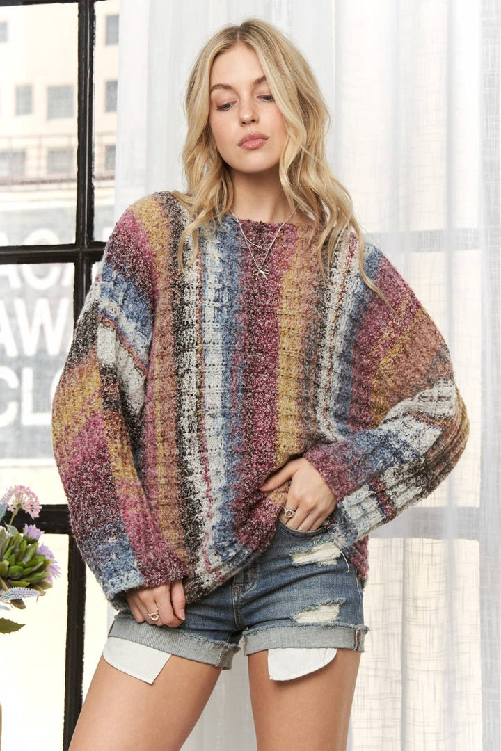 Multi-Stripe Sweater | Burgundy