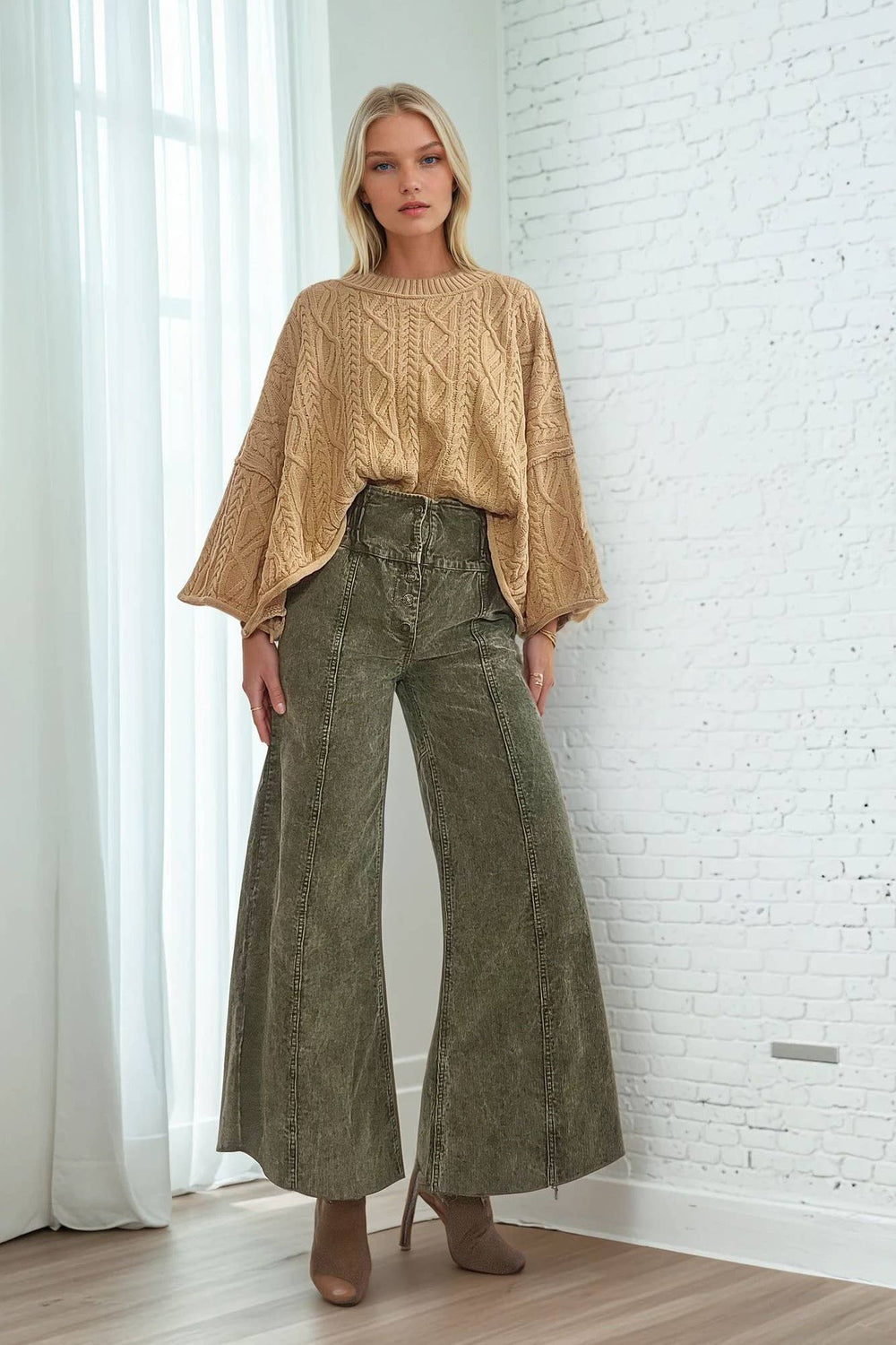 Distressed Corduroy Culotte Pants in Olive | Yeah Gurl Boutique