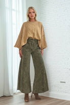Distressed Corduroy Culotte Pants in Olive | Yeah Gurl Boutique