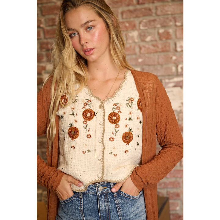 Floral Embroidered Crochet Vest