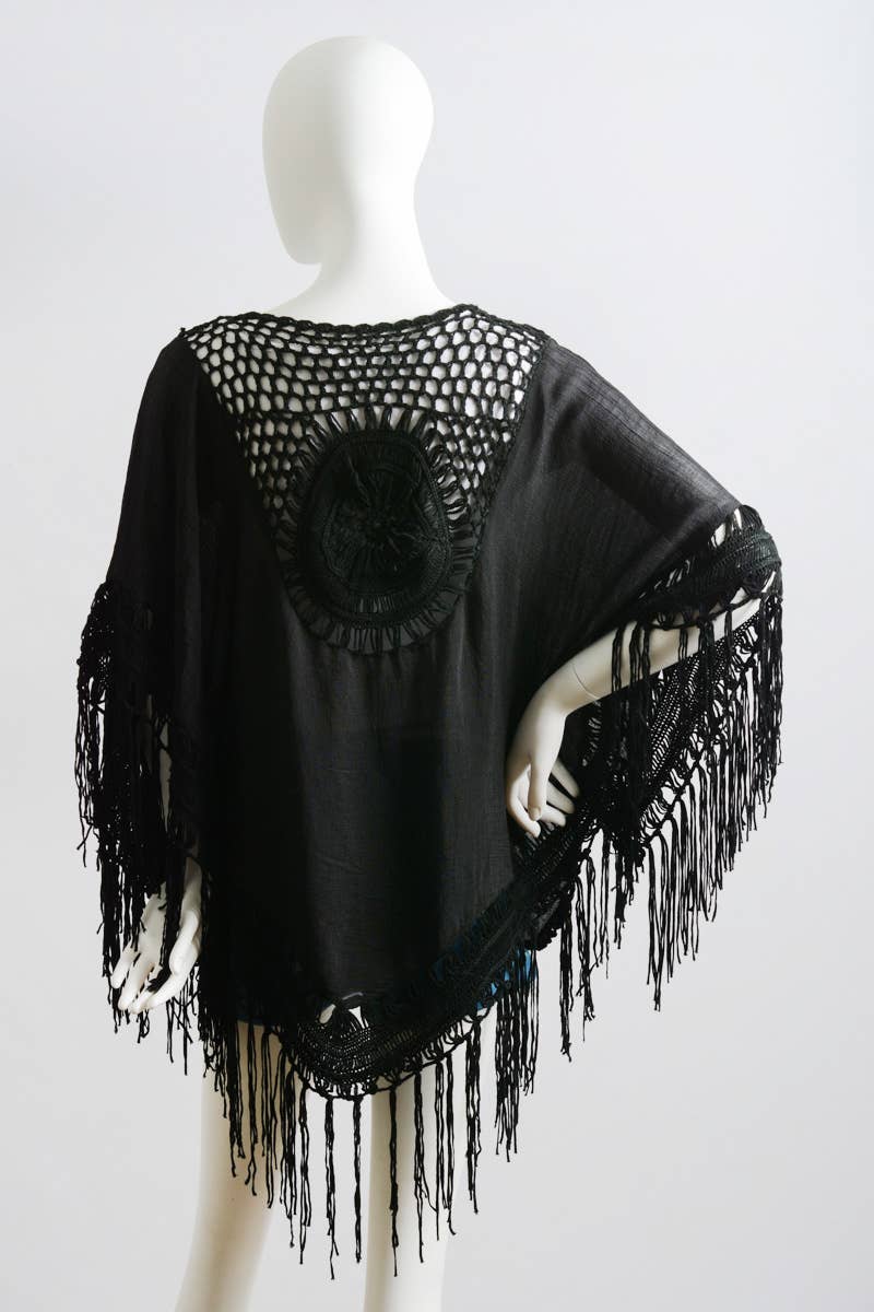 Bohemian Fringe Tassel Kimono with Crochet Medallion
