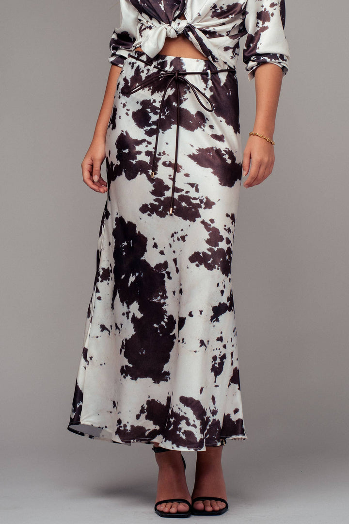 Cowhide Print Midi Skirt