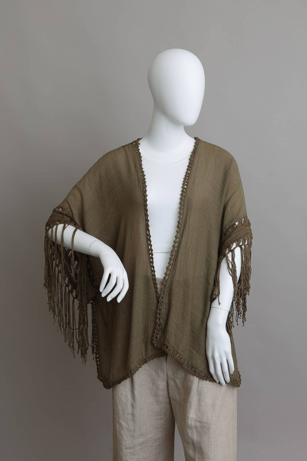 Bohemian Fringe Tassel Kimono with Crochet Medallion