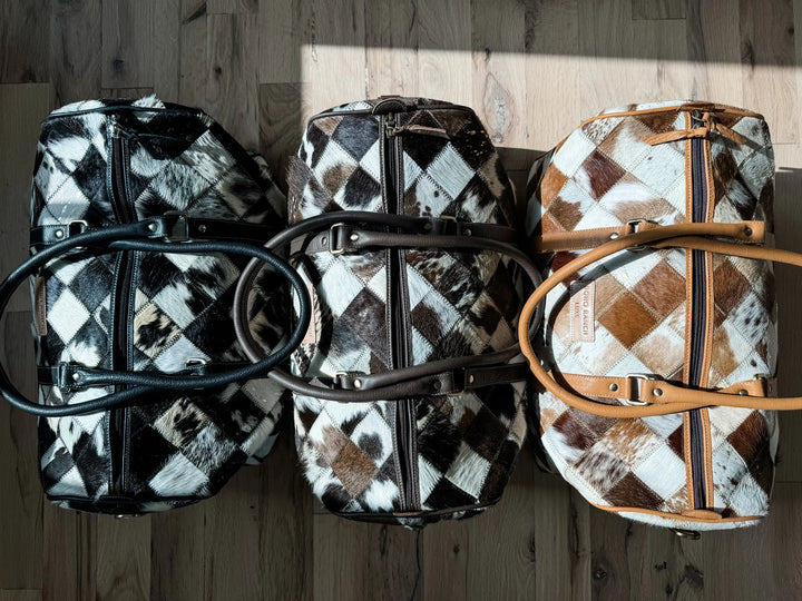 Boho Luxe Cowhide Weekender Bag | Black + White