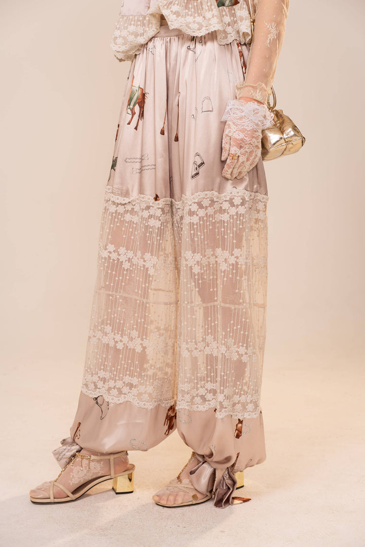 Silver Satin Western Balloon Pants