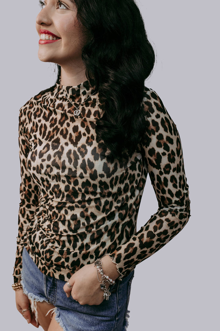 Leopard Print Mesh Top