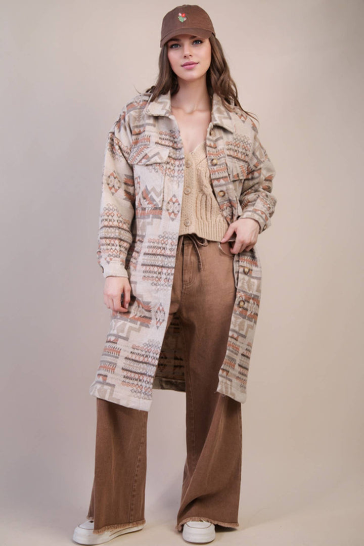 Aztec & Plaid Coat | Mocha