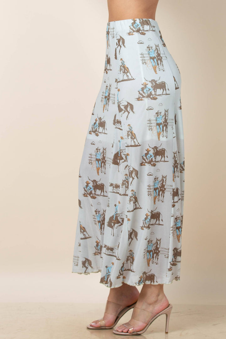 Theo Western Horse Print Mesh Skirt