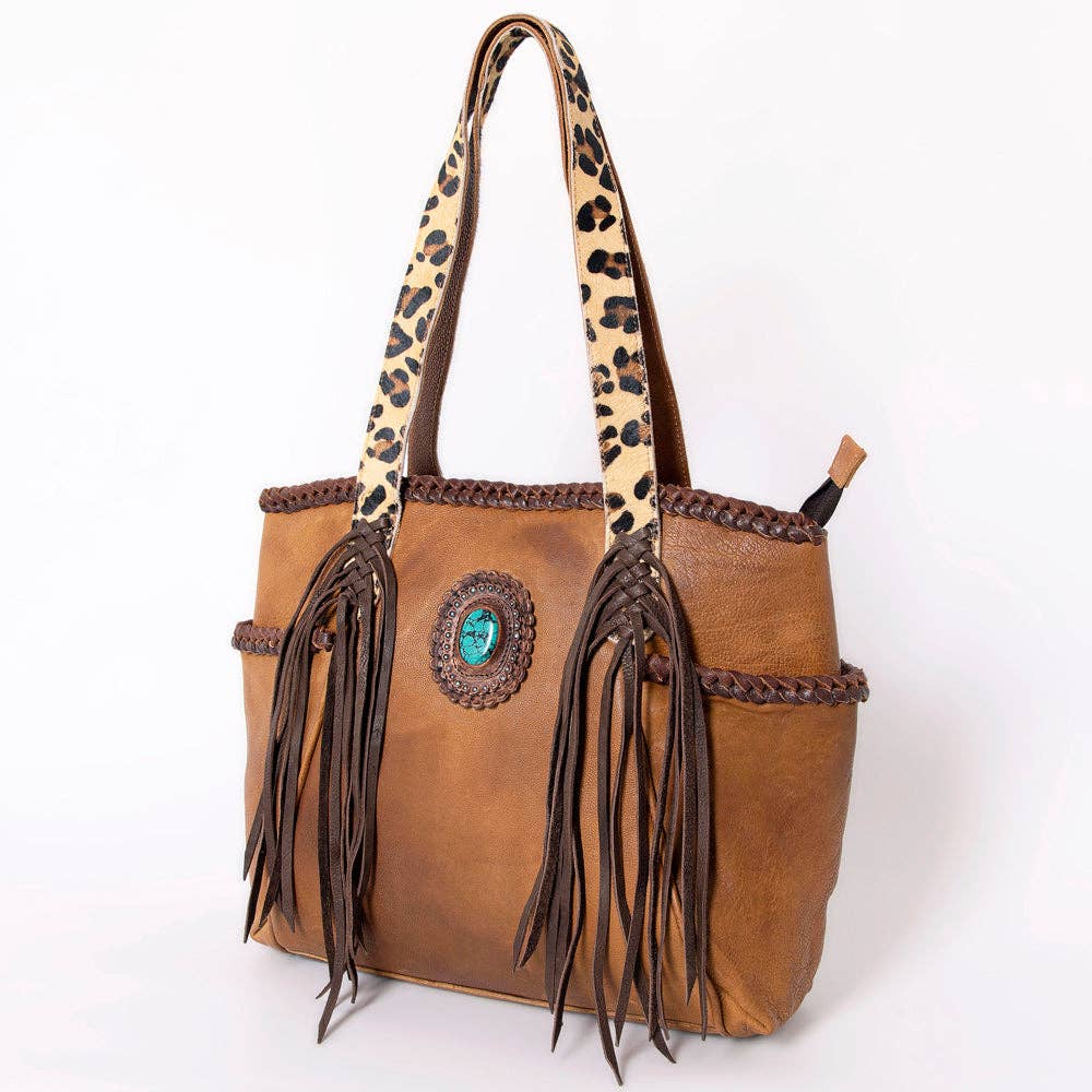 Leather, Fringe, & Leopard Print Accent Bag