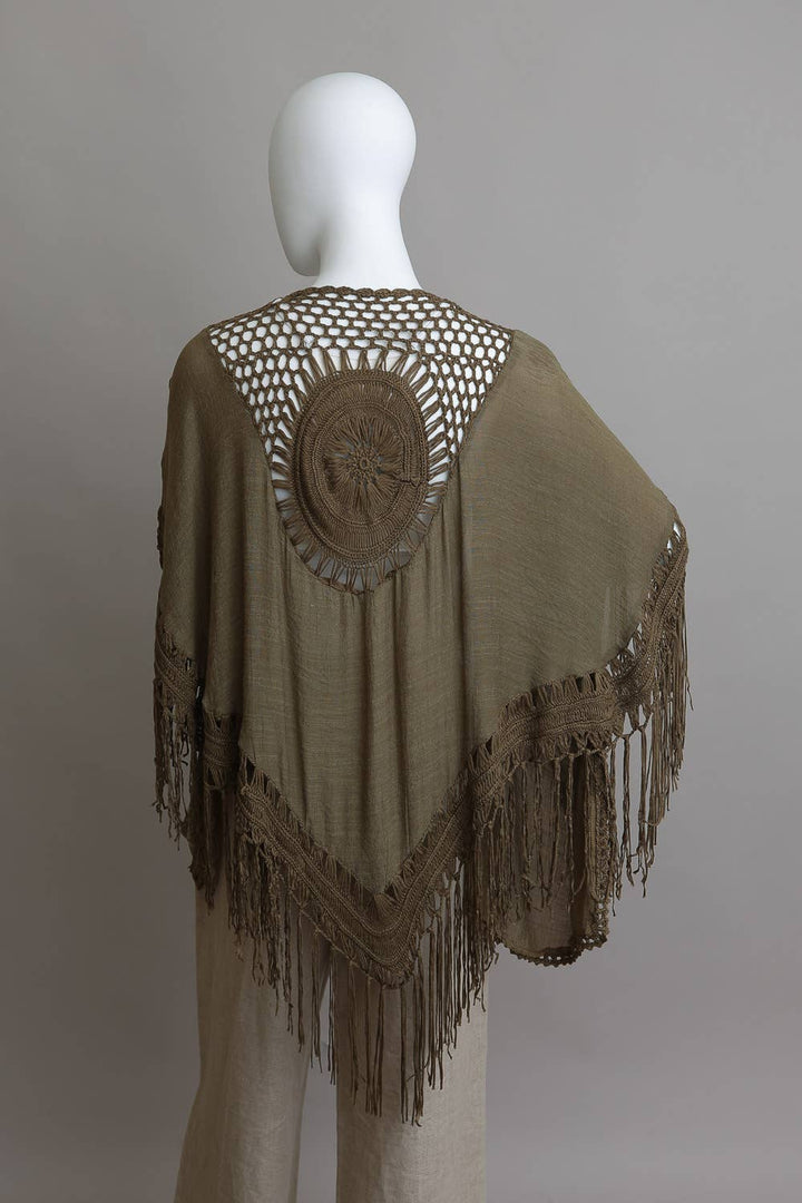 Bohemian Fringe Tassel Kimono with Crochet Medallion
