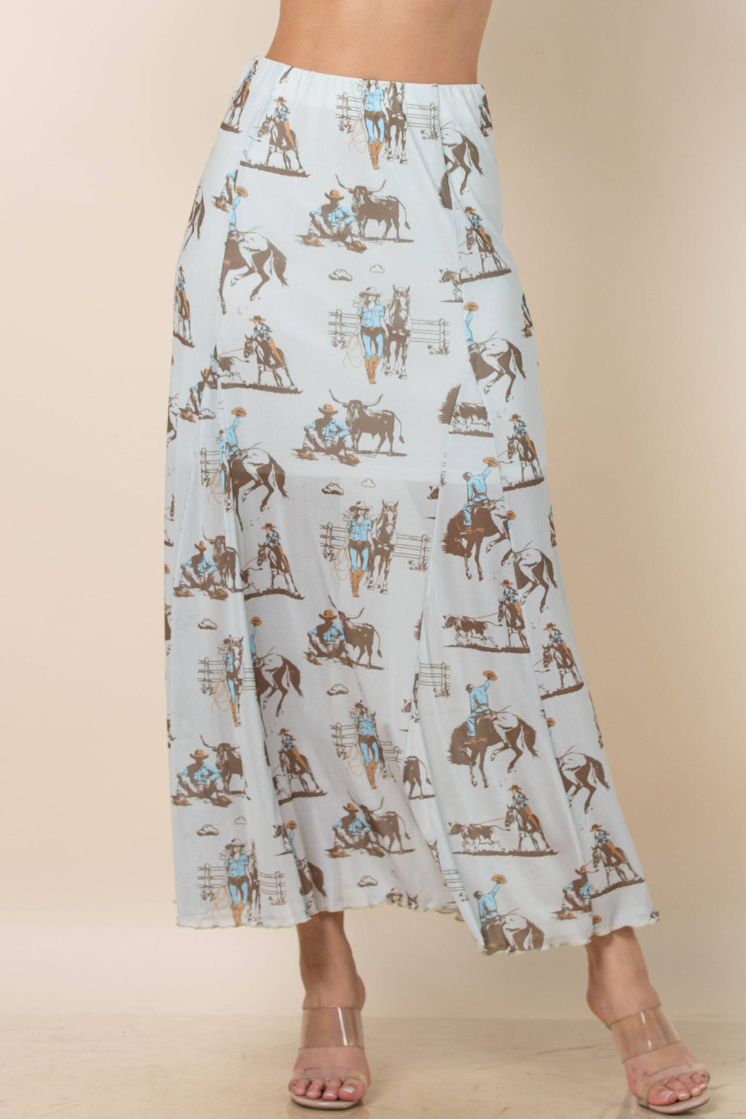 Theo Western Horse Print Mesh Skirt