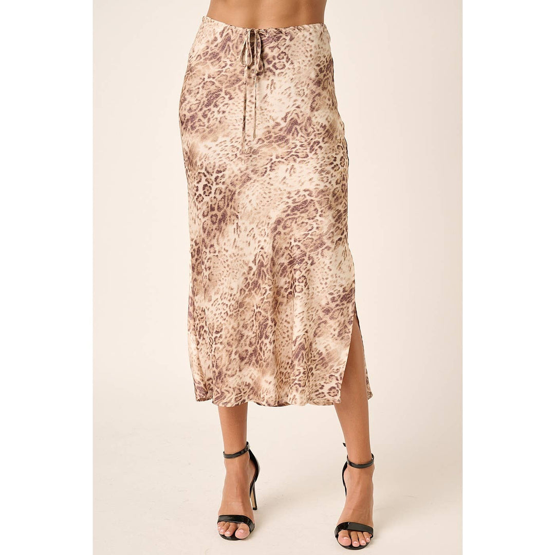 Animal Print Satin Midi Skirt