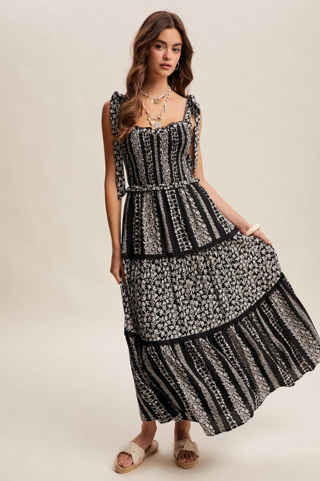 Floral Patchwork Smocked Maxi Dress